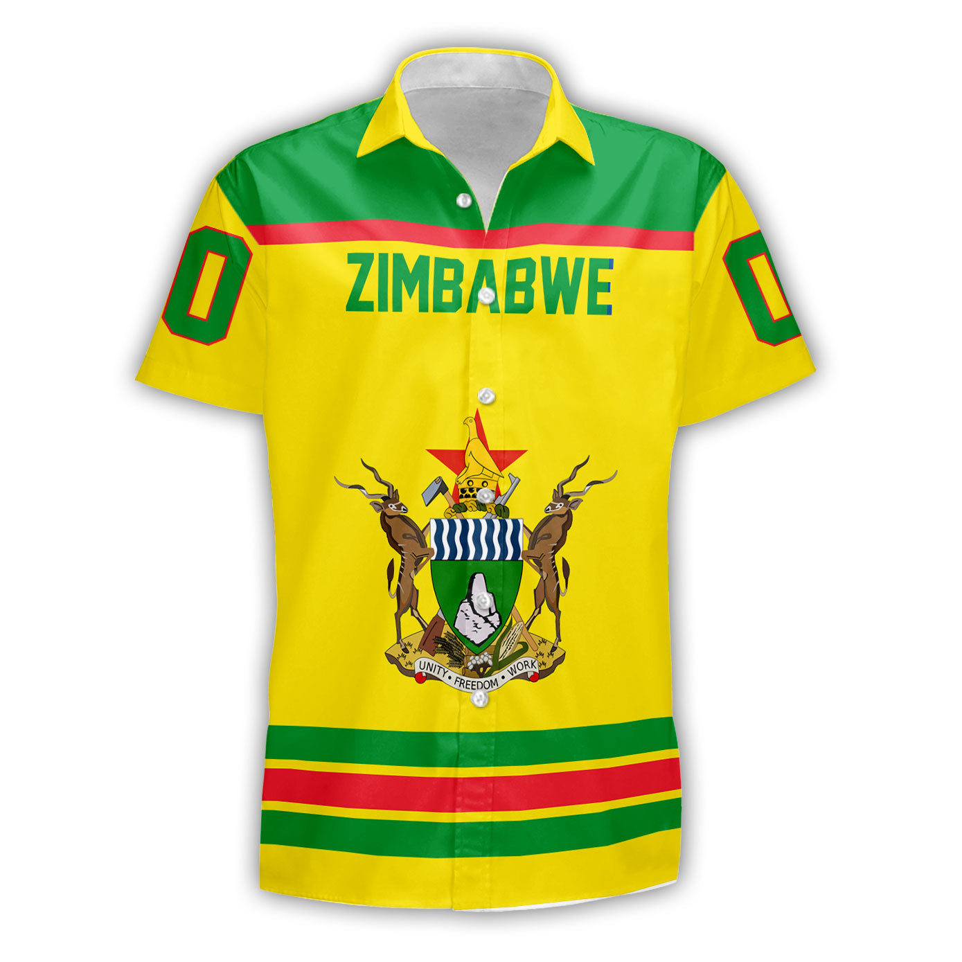 Zimbabwe Short Sleeve Shirt Flag & Coat Of Arms Hockey Style