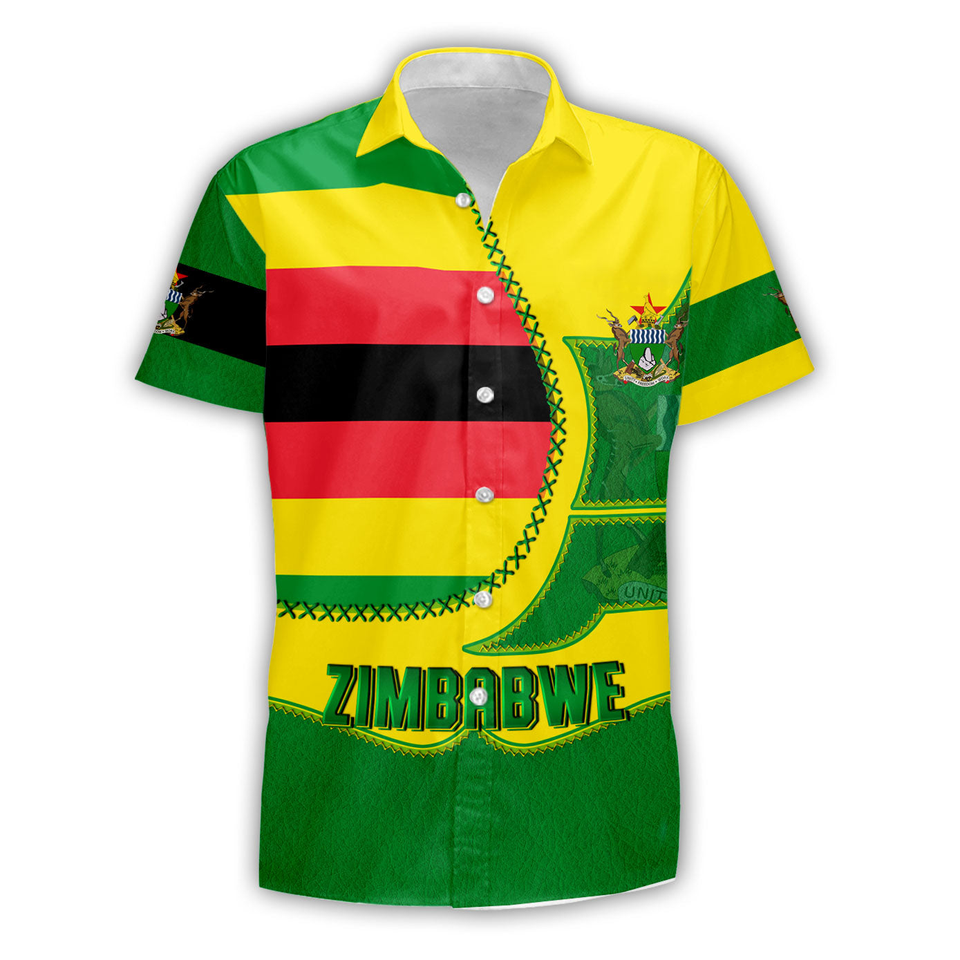 Zimbabwe Short Sleeve Shirt Flag & Coat Of Arms Leather Style