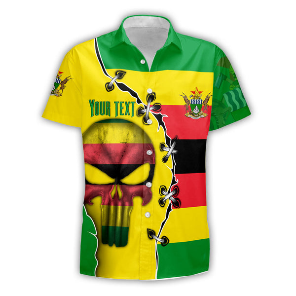 Zimbabwe Short Sleeve Shirt Flag & Coat Of Arms Skull Style