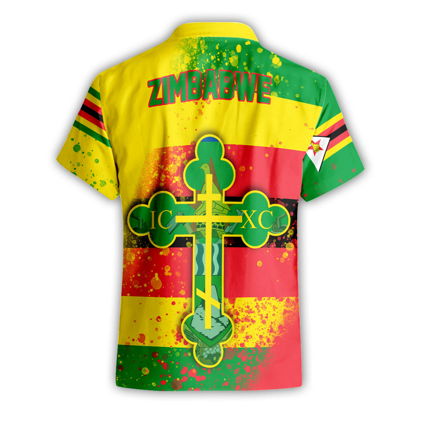 Zimbabwe Short Sleeve Shirt Flag & Coat Of Arms Orthodox Style