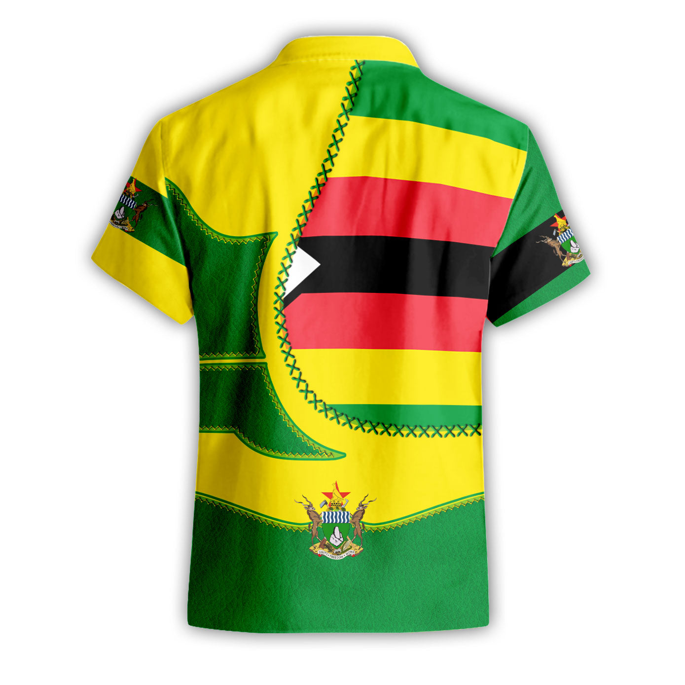 Zimbabwe Short Sleeve Shirt Flag & Coat Of Arms Leather Style