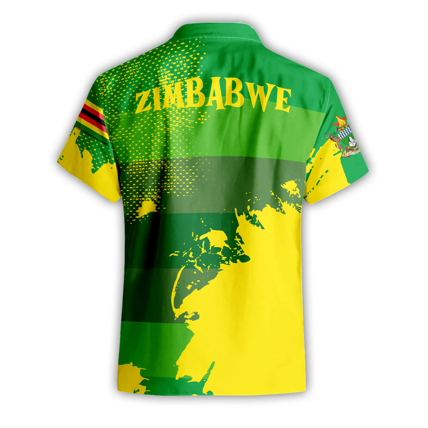 Zimbabwe Short Sleeve Shirt Flag & Coat Of Arms Paint Style