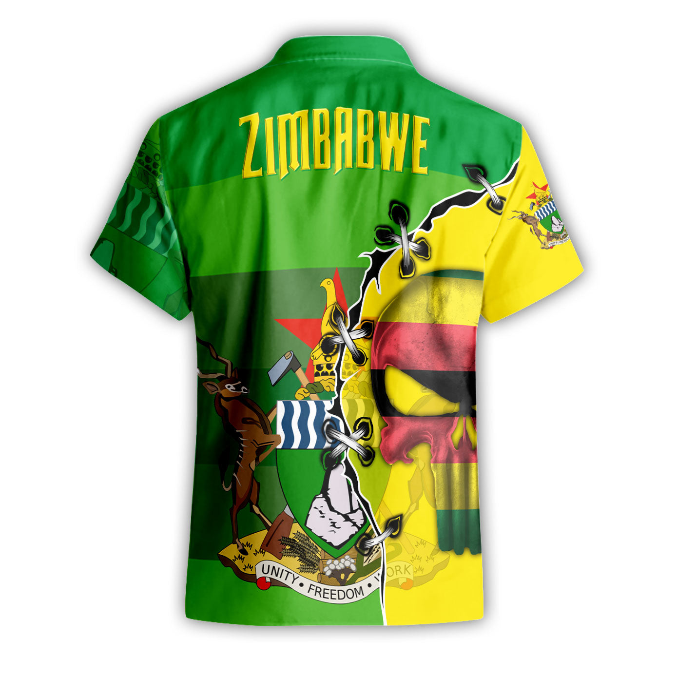 Zimbabwe Short Sleeve Shirt Flag & Coat Of Arms Skull Style