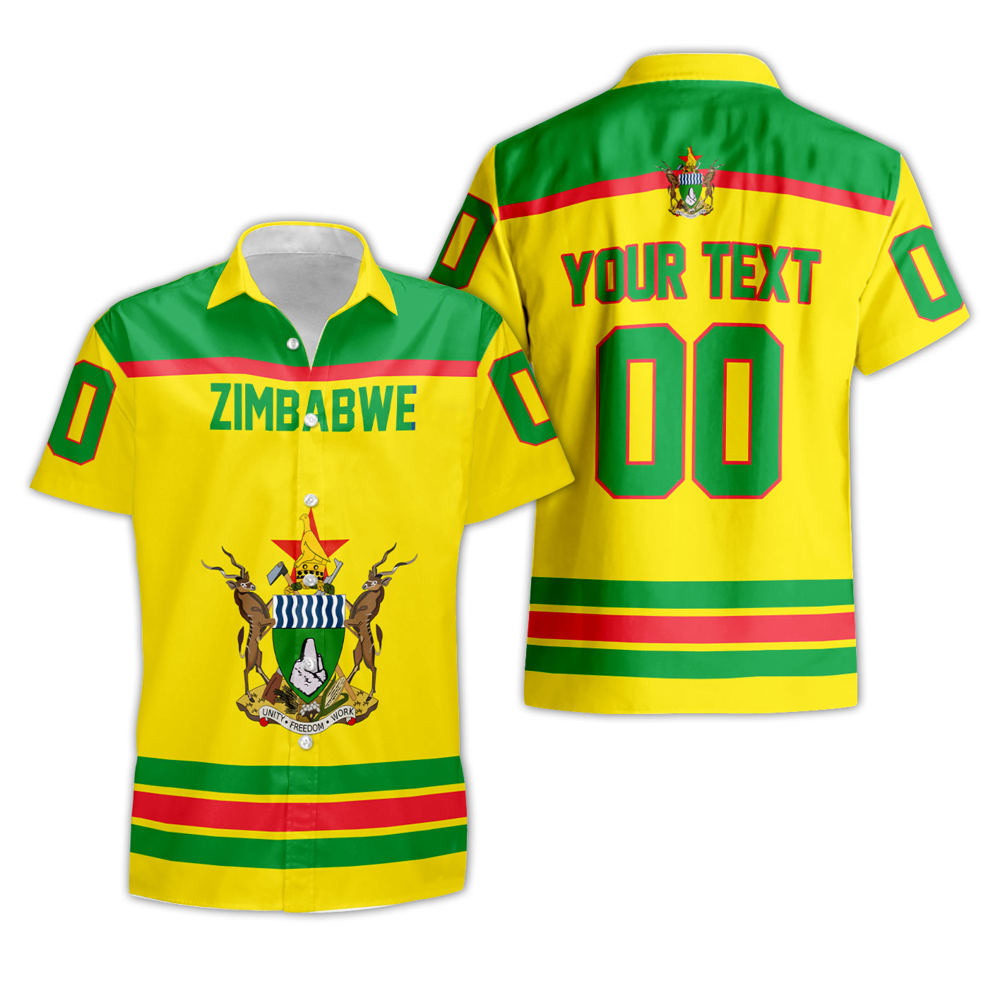 Zimbabwe Short Sleeve Shirt Flag & Coat Of Arms Hockey Style