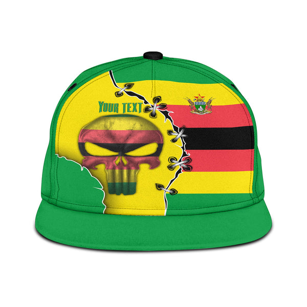 Zimbabwe Snapback Hat Flag & Coat Of Arms Skull Style