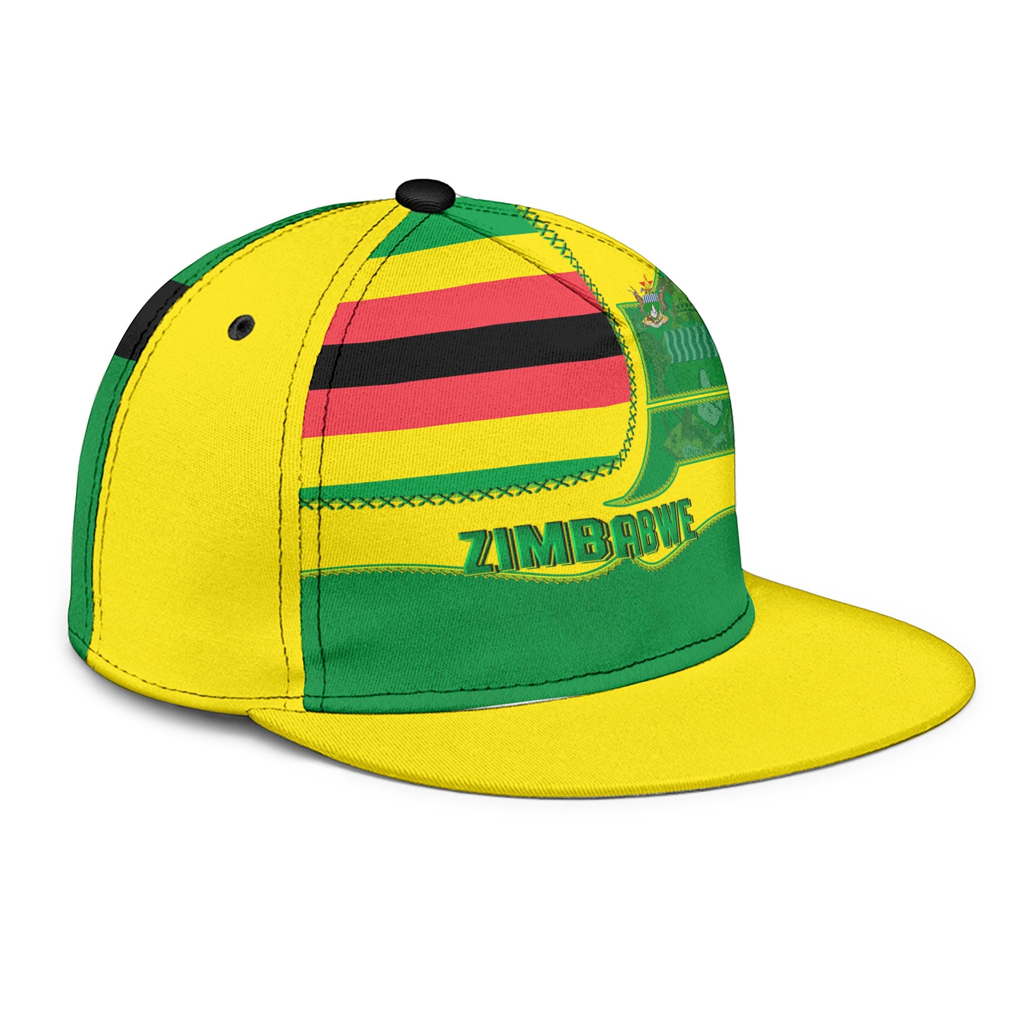 Zimbabwe Snapback Hat Flag & Coat Of Arms Leather Style