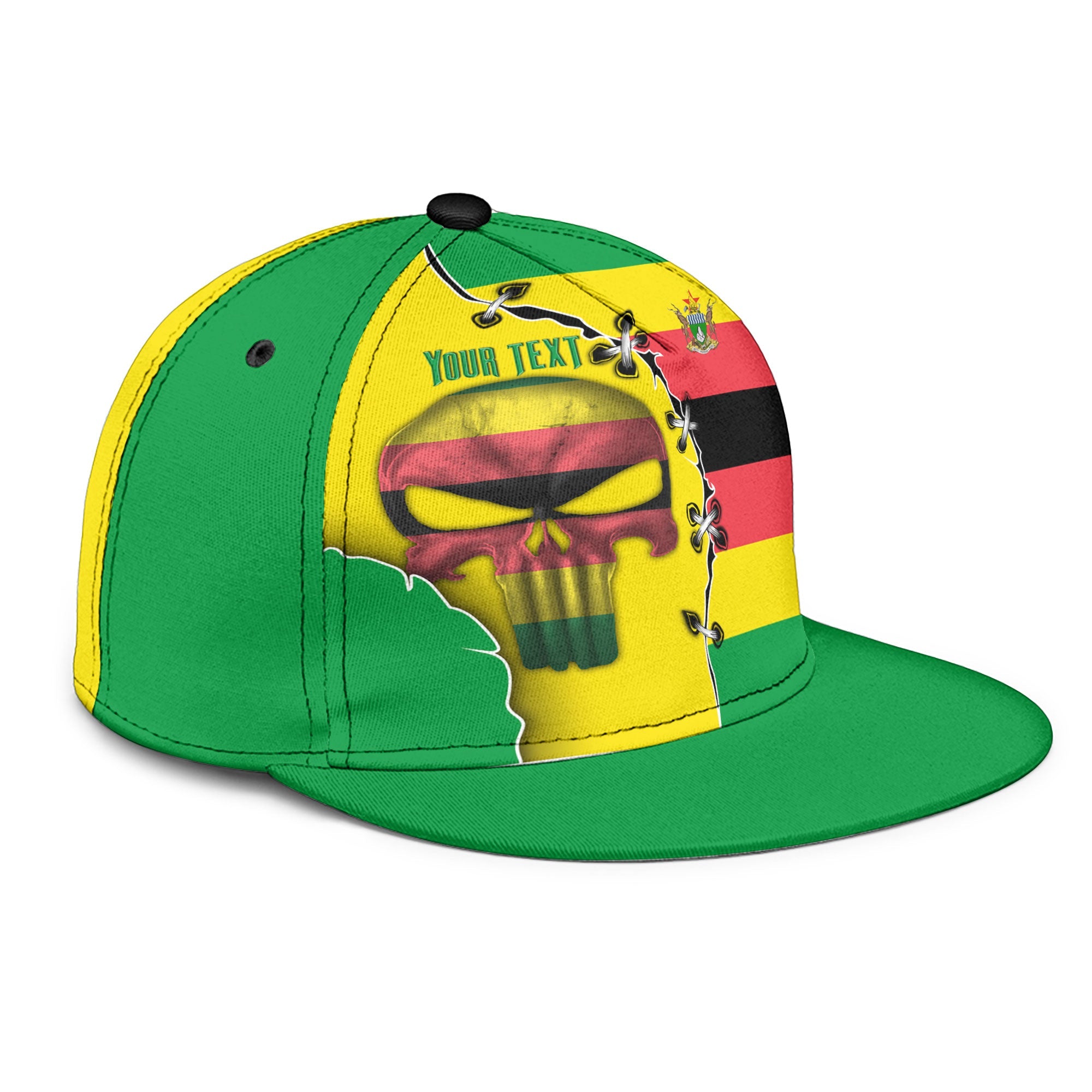 Zimbabwe Snapback Hat Flag & Coat Of Arms Skull Style