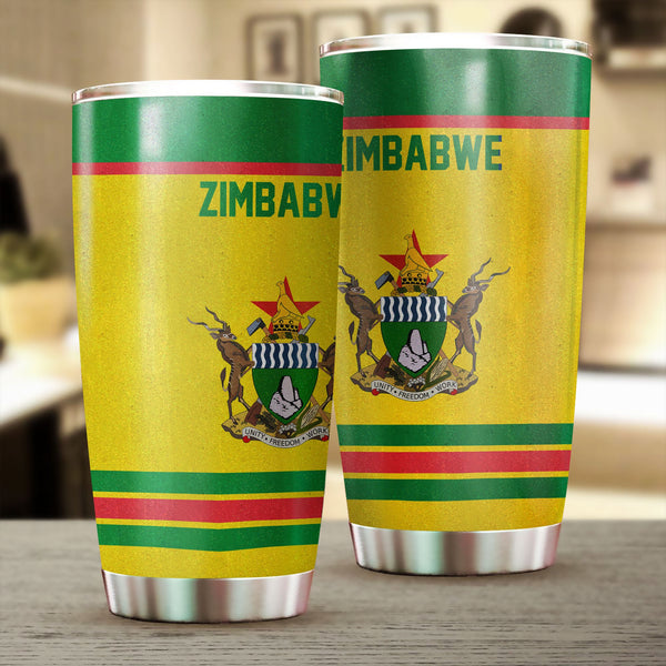 Zimbabwe Stainless Steel Glitter Tumbler Flag & Coat Of Arms Hockey Style