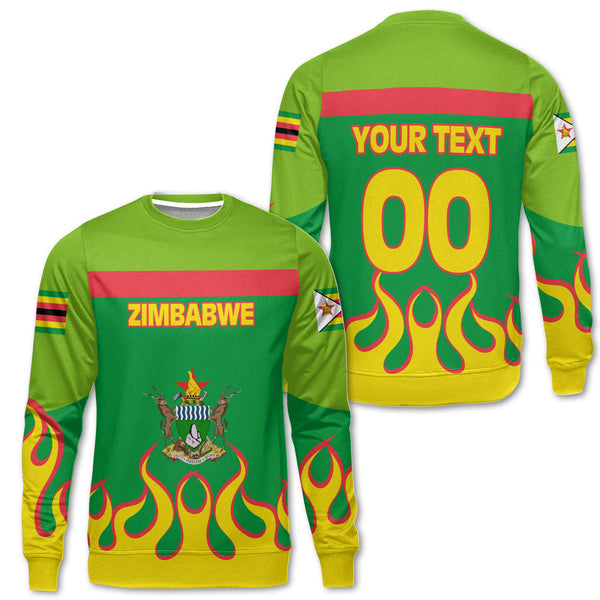 Zimbabwe Sweatshirt Flag & Coat Of Arms Fire Hockey Style