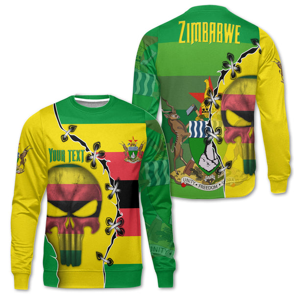 Zimbabwe Sweatshirt Flag & Coat Of Arms Skull Style