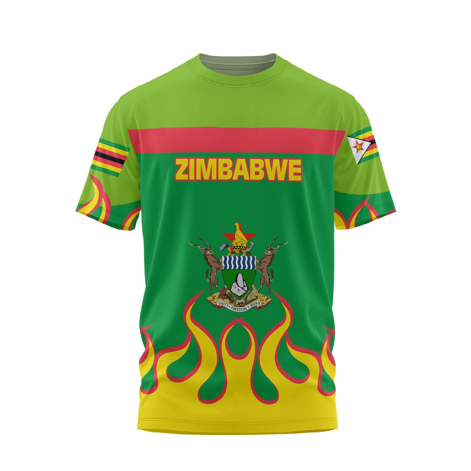 Zimbabwe T Shirt Flag & Coat Of Arms Fire Hockey Style