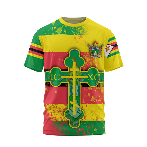 Zimbabwe T Shirt Flag & Coat Of Arms Orthodox Style