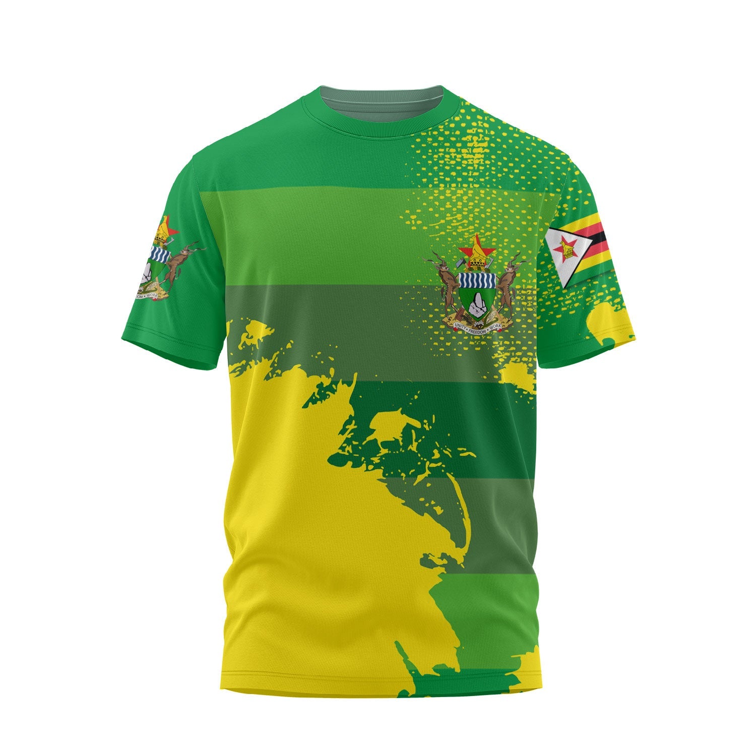 Zimbabwe T Shirt Flag & Coat Of Arms Paint Style