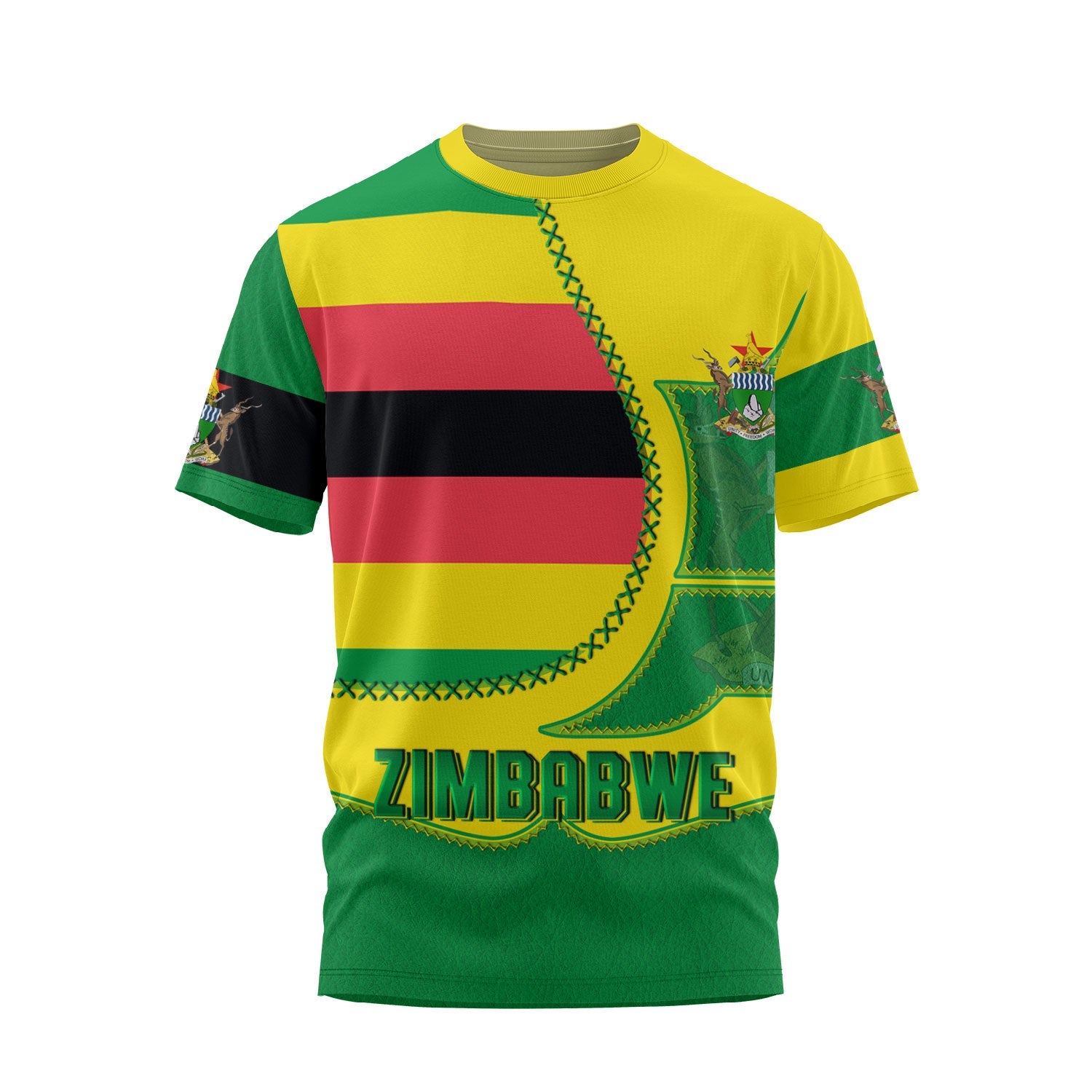 Zimbabwe T Shirt Flag & Coat Of Arms Leather Style