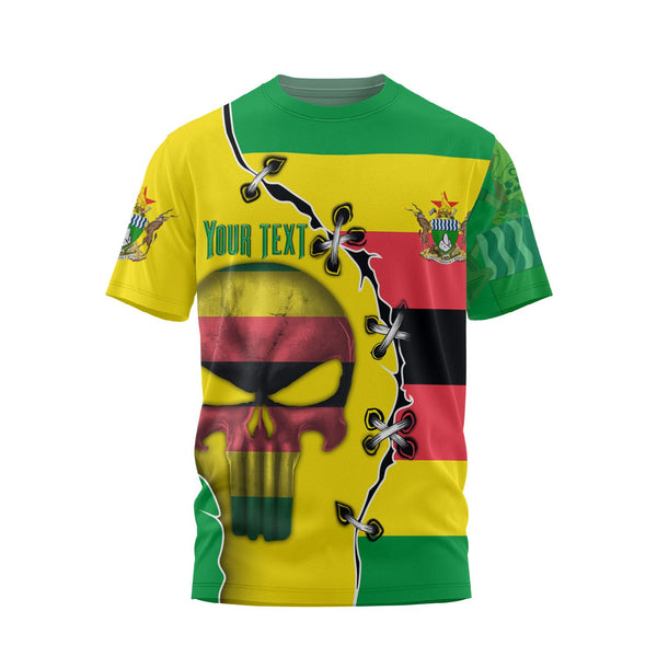 Zimbabwe T Shirt Flag & Coat Of Arms Skull Style