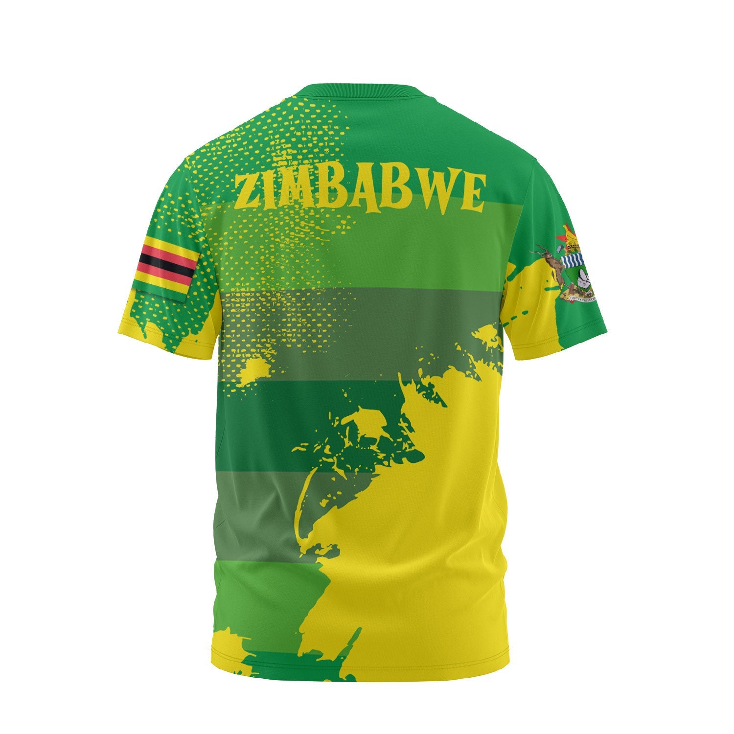 Zimbabwe T Shirt Flag & Coat Of Arms Paint Style