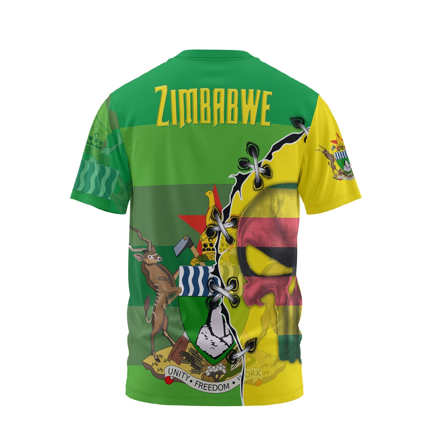 Zimbabwe T Shirt Flag & Coat Of Arms Skull Style