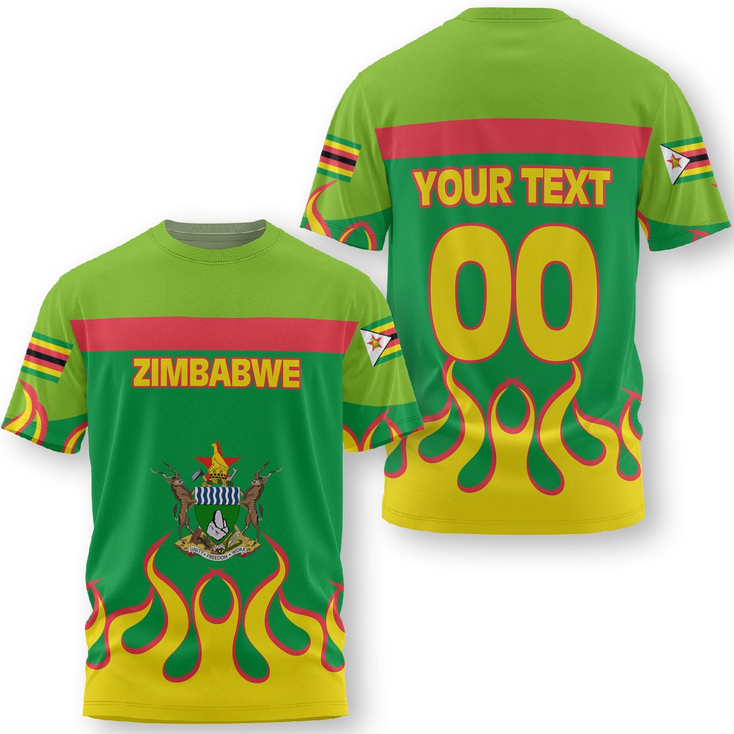 Zimbabwe T Shirt Flag & Coat Of Arms Fire Hockey Style