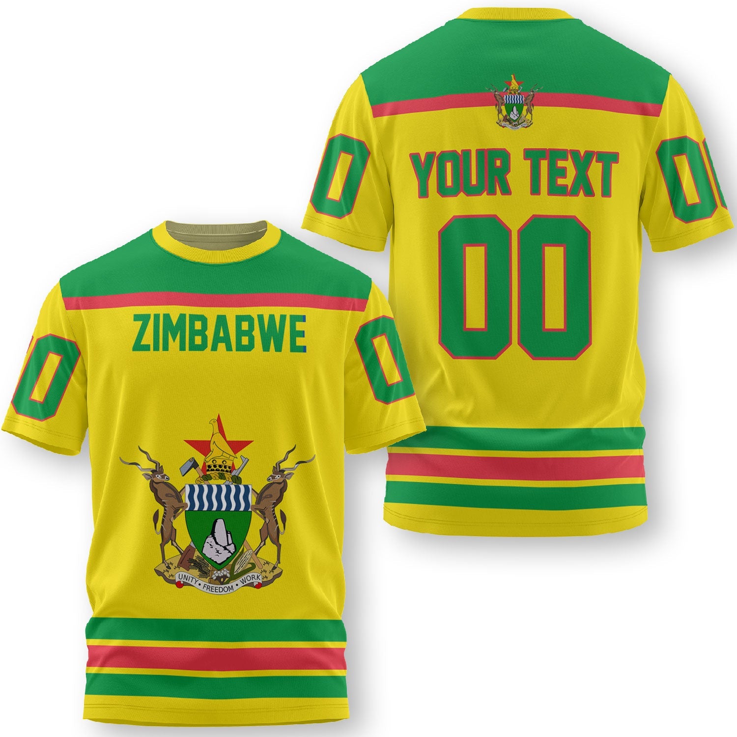 Zimbabwe T Shirt Flag & Coat Of Arms Hockey Style