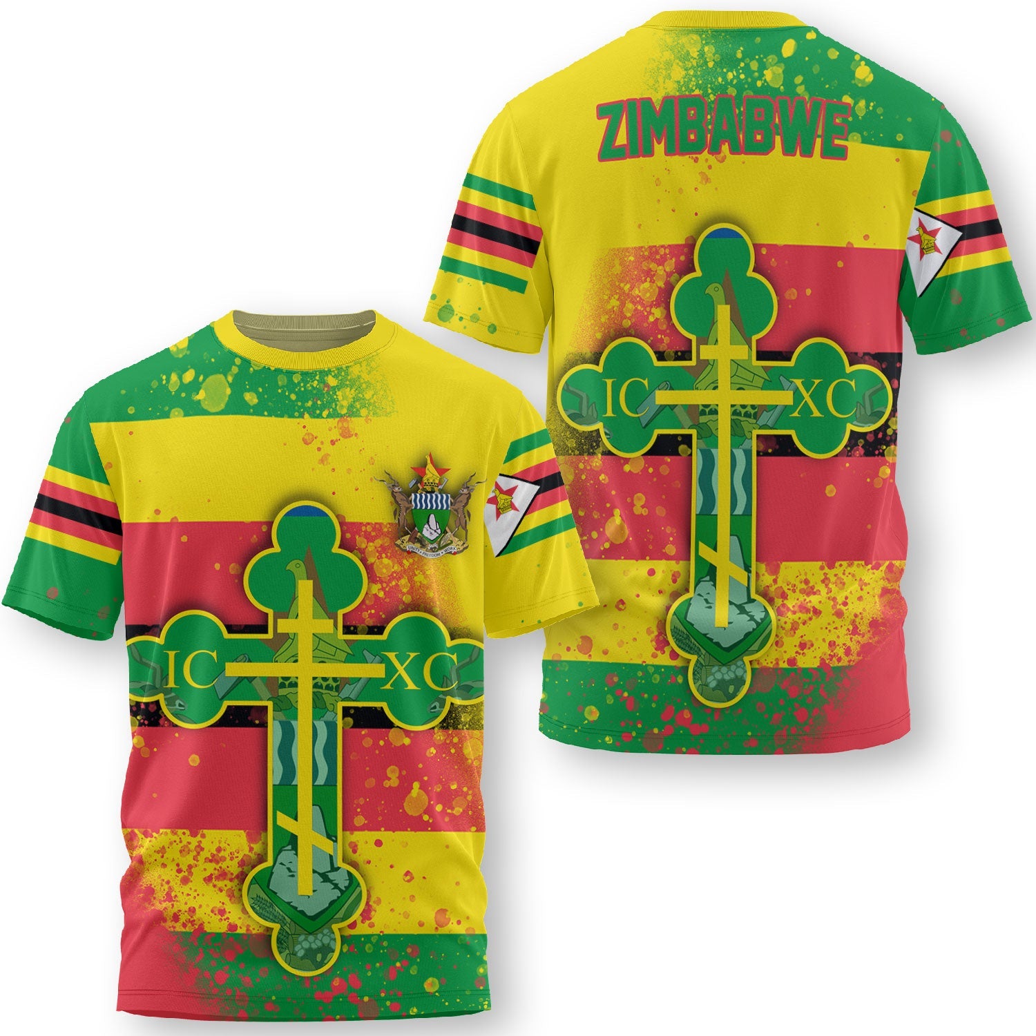 Zimbabwe T Shirt Flag & Coat Of Arms Orthodox Style