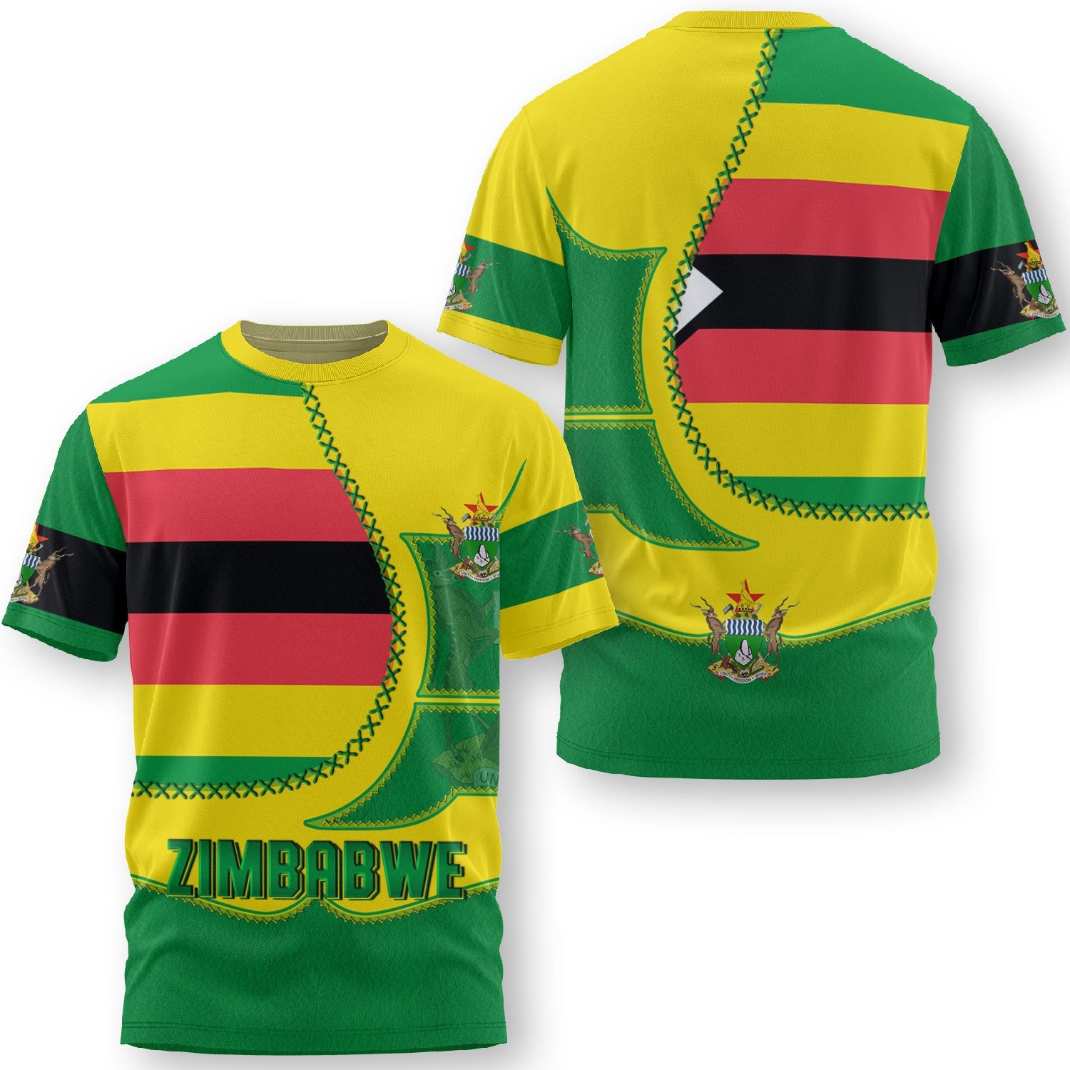 Zimbabwe T Shirt Flag & Coat Of Arms Leather Style