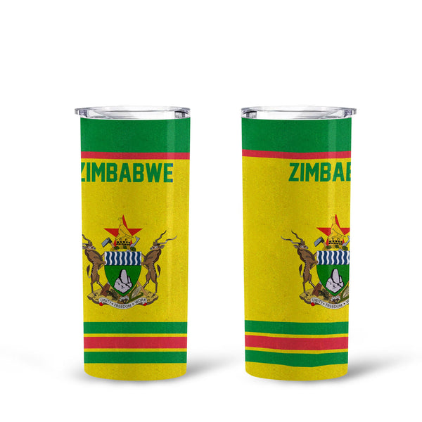 Zimbabwe Tall Glitter Tumbler Flag & Coat Of Arms Hockey Style