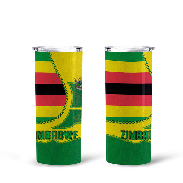 Zimbabwe Tall Glitter Tumbler Flag & Coat Of Arms Leather Style