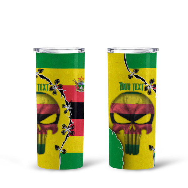 Zimbabwe Tall Glitter Tumbler Flag & Coat Of Arms Skull Style