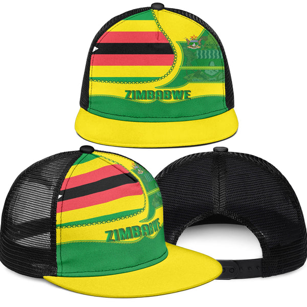 Zimbabwe Trucker Hat Flag & Coat Of Arms Leather Style