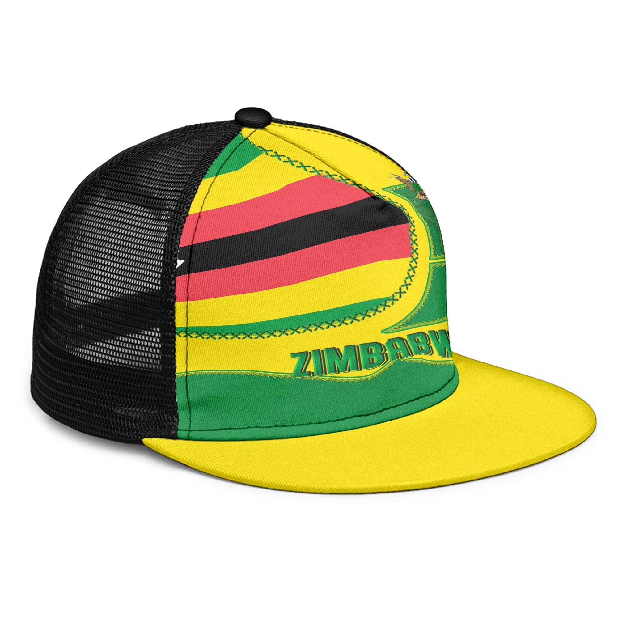 Zimbabwe Trucker Hat Flag & Coat Of Arms Leather Style