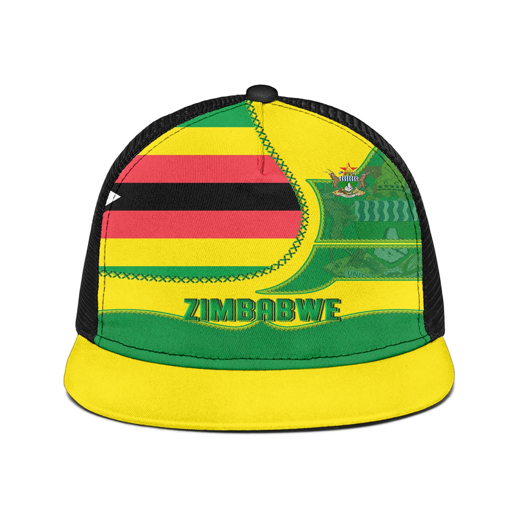 Zimbabwe Trucker Hat Flag & Coat Of Arms Leather Style