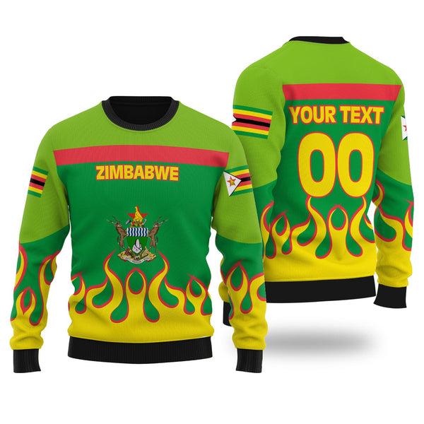 Zimbabwe Ugly Sweater Flag & Coat Of Arms Fire Hockey Style