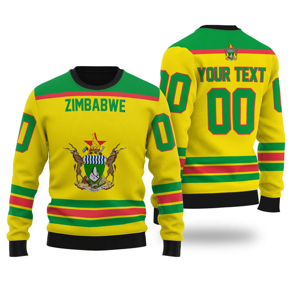 Zimbabwe Ugly Sweater Flag & Coat Of Arms Hockey Style