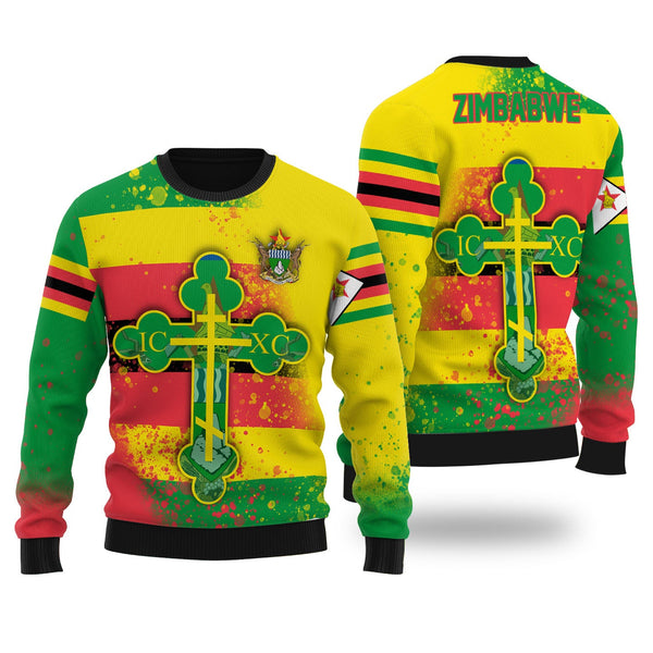 Zimbabwe Ugly Sweater Flag & Coat Of Arms Orthodox Style