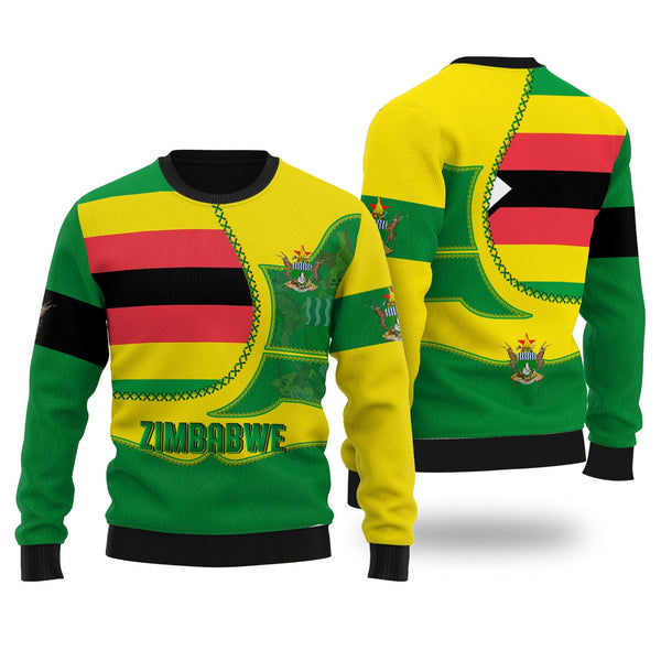 Zimbabwe Ugly Sweater Flag & Coat Of Arms Leather Style