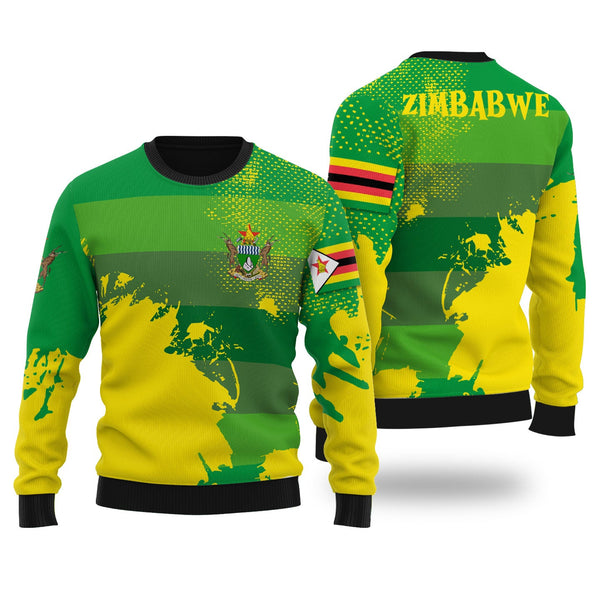 Zimbabwe Ugly Sweater Flag & Coat Of Arms Paint Style