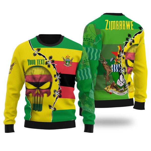 Zimbabwe Ugly Sweater Flag & Coat Of Arms Skull Style