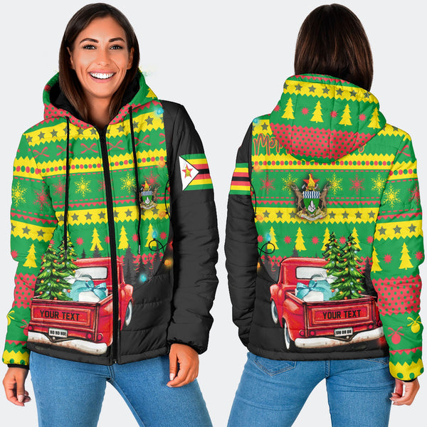 Zimbabwe Women Hooded Padded Jacket Coat Of Arms Christmas Style