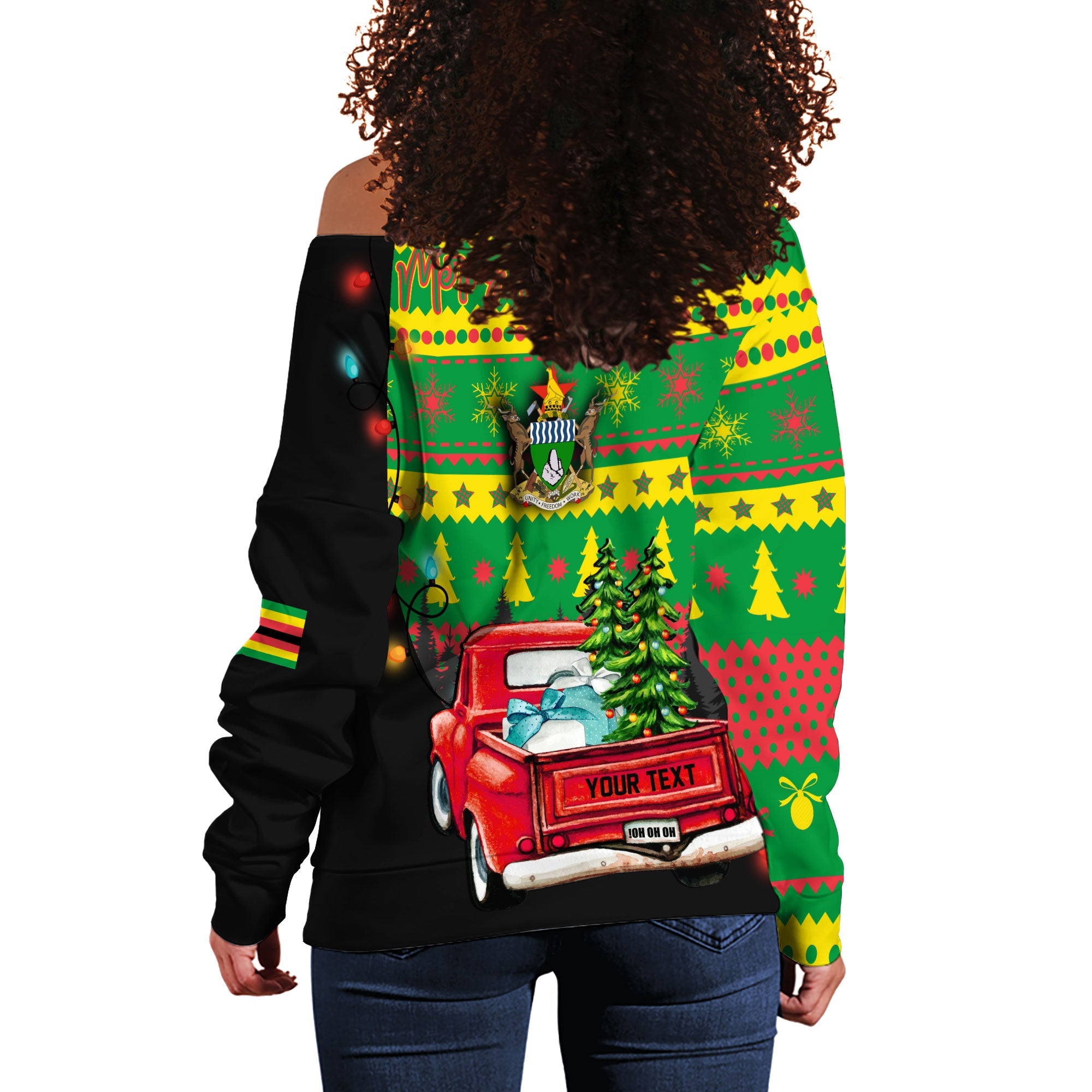 Zimbabwe Women Off Shoulder Sweatshirt Coat Of Arms Christmas Style