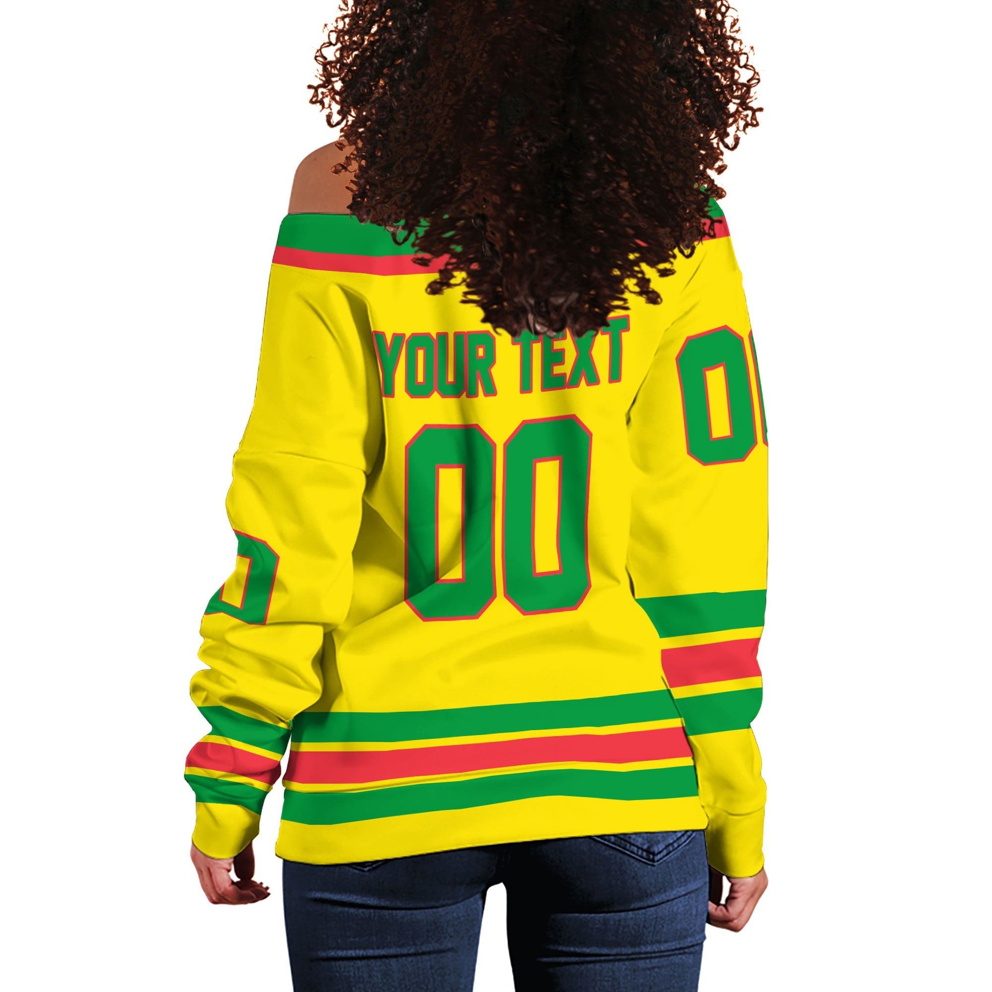 Zimbabwe Women Off Shoulder Sweatshirt Flag & Coat Of Arms Hockey Style