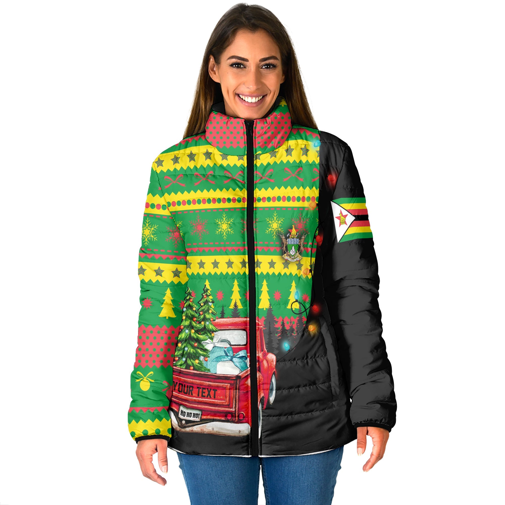 Zimbabwe Women Padded Jacket Coat Of Arms Christmas Style