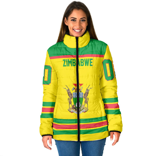 Zimbabwe Women Padded Jacket Flag & Coat Of Arms Hockey Style