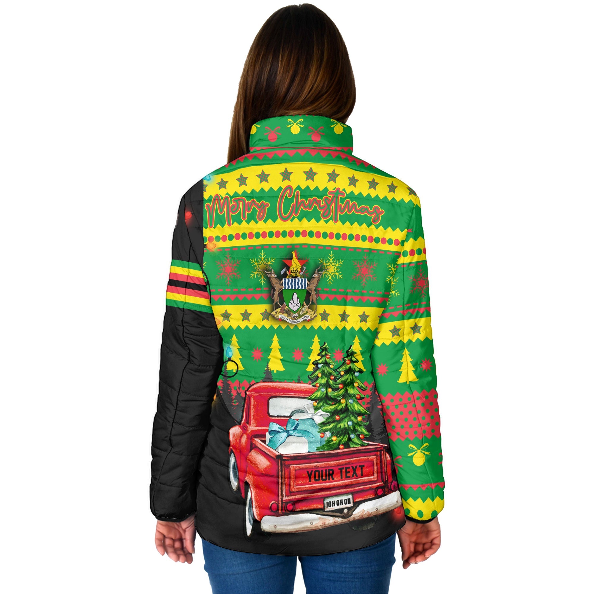 Zimbabwe Women Padded Jacket Coat Of Arms Christmas Style