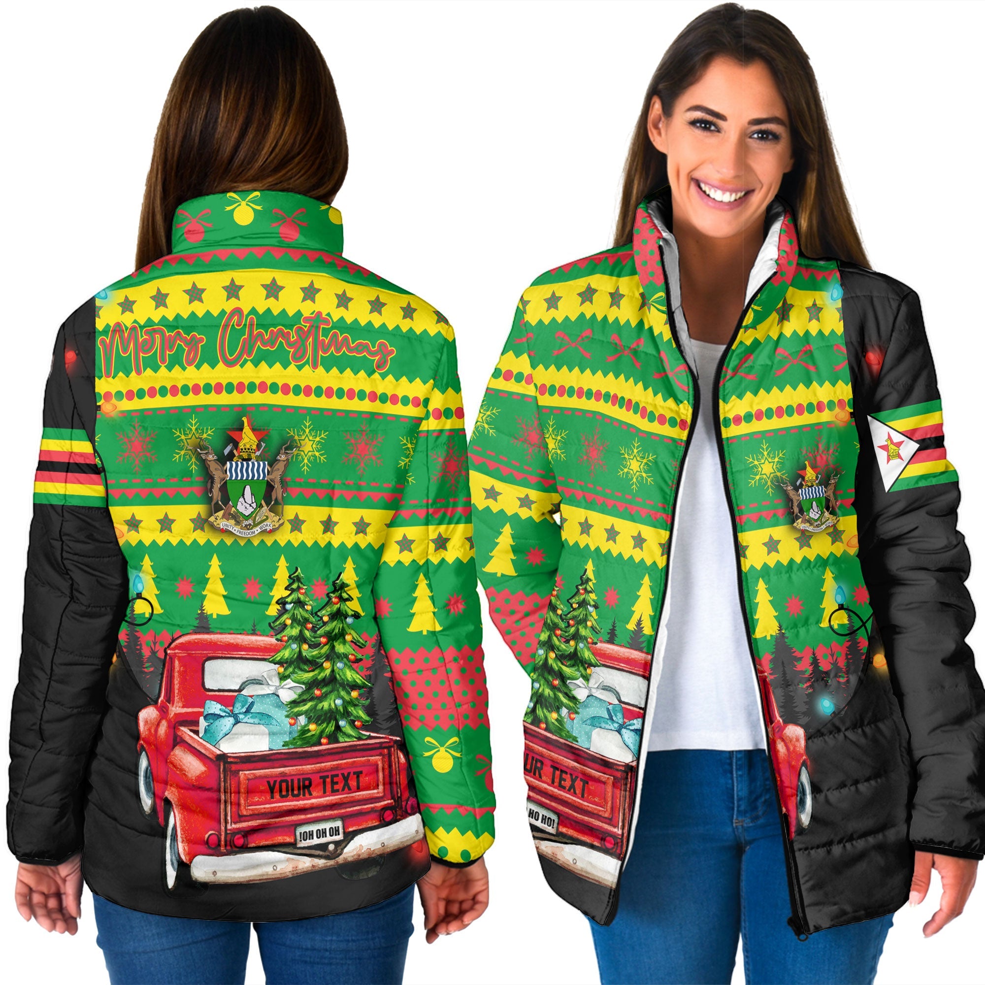 Zimbabwe Women Padded Jacket Coat Of Arms Christmas Style