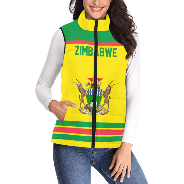 Zimbabwe Women Padded Jacket Vest Flag & Coat Of Arms Hockey Style