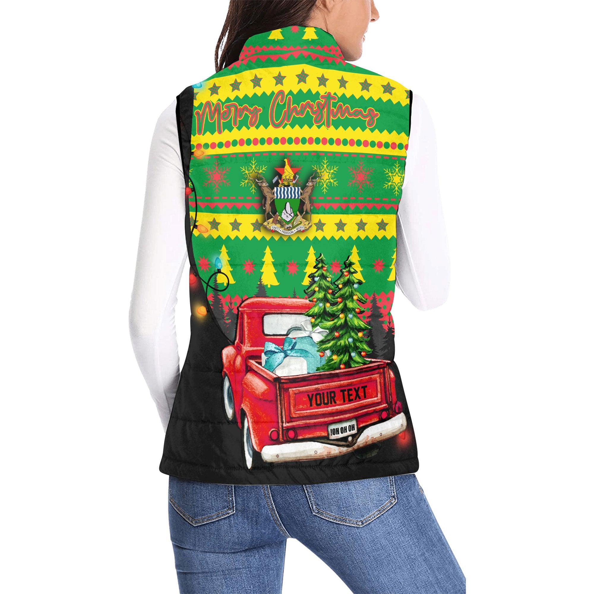 Zimbabwe Women Padded Jacket Vest Coat Of Arms Christmas Style