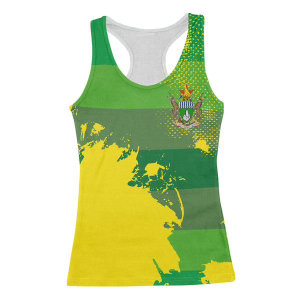 Zimbabwe Women Tank Top Flag & Coat Of Arms Paint Style