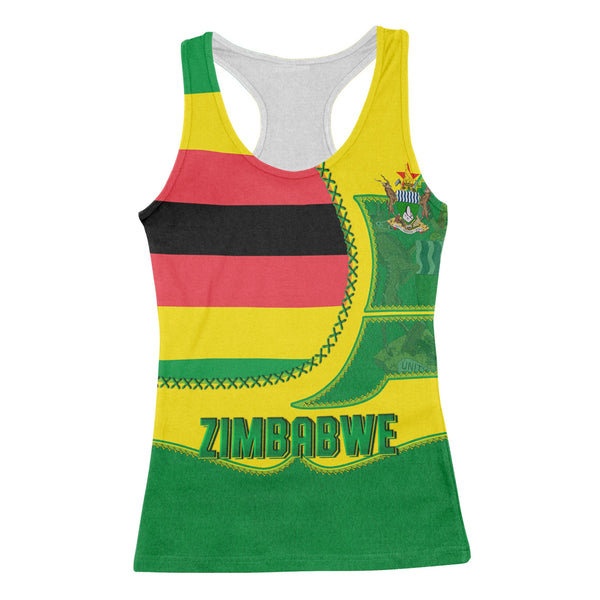 Zimbabwe Women Tank Top Flag & Coat Of Arms Leather Style