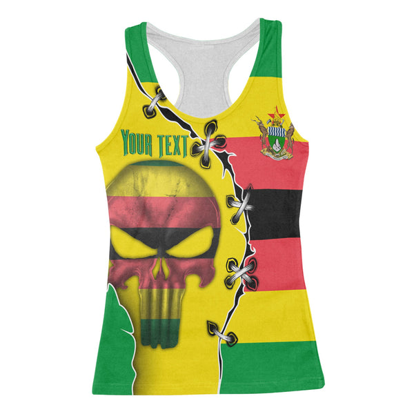 Zimbabwe Women Tank Top Flag & Coat Of Arms Skull Style