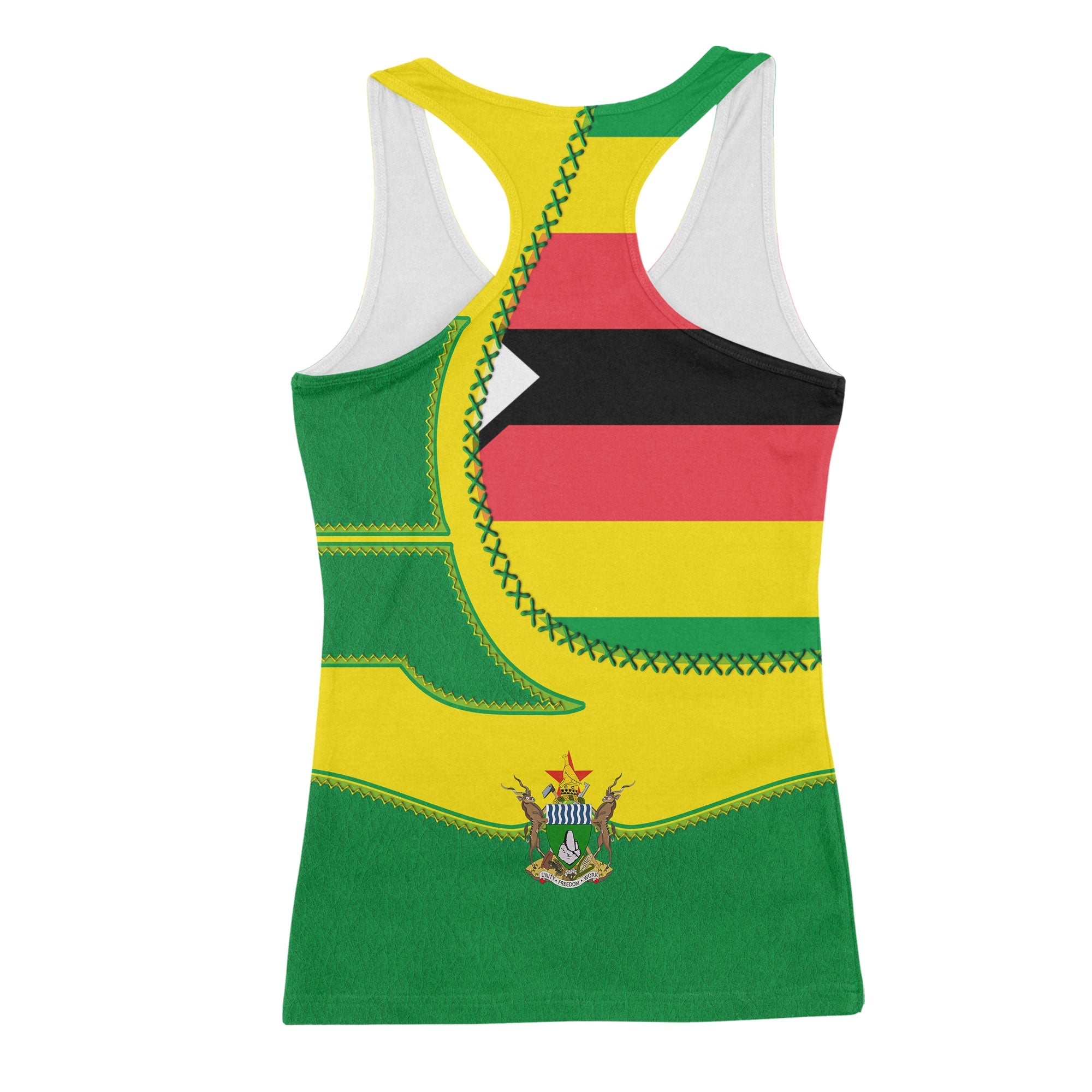 Zimbabwe Women Tank Top Flag & Coat Of Arms Leather Style